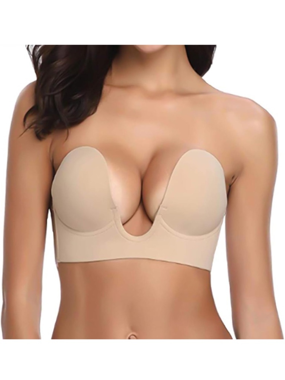Nude Deep-Plunge Strapless Bra for Lift and Support